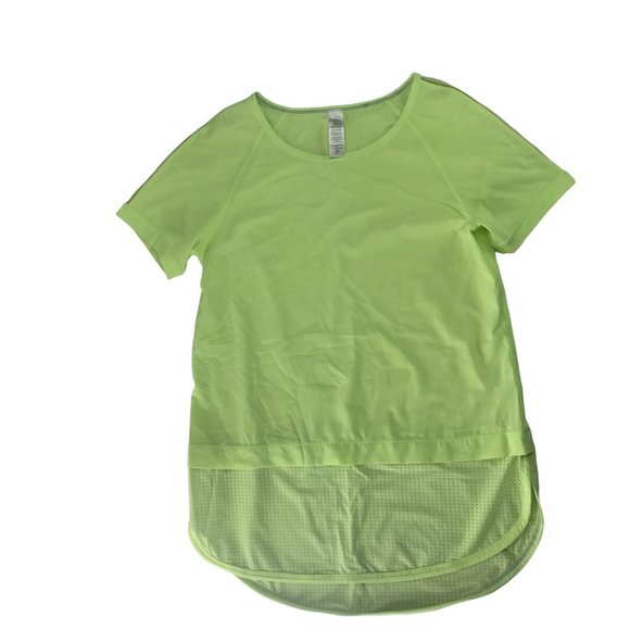 LULULEMON IVIVVA Neon Citron Light Green Shirt Short Sleeve Layered Girl's 14